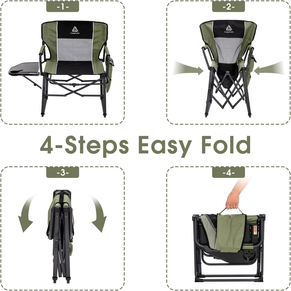 Folding Director Chair with Table, Camping Chair for Adults, Green-1Pack