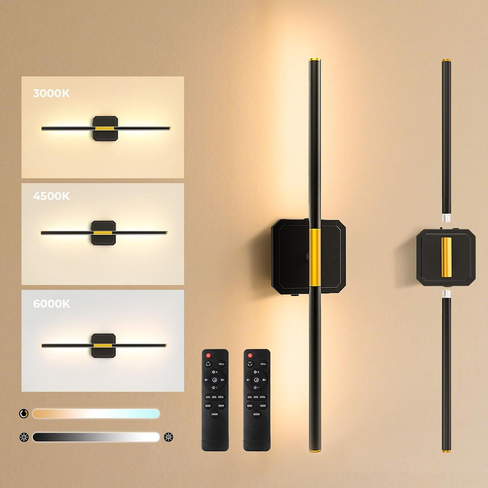 Battery Operated Wall Sconces 360°Rotate Detachable Dimmable Set of 2