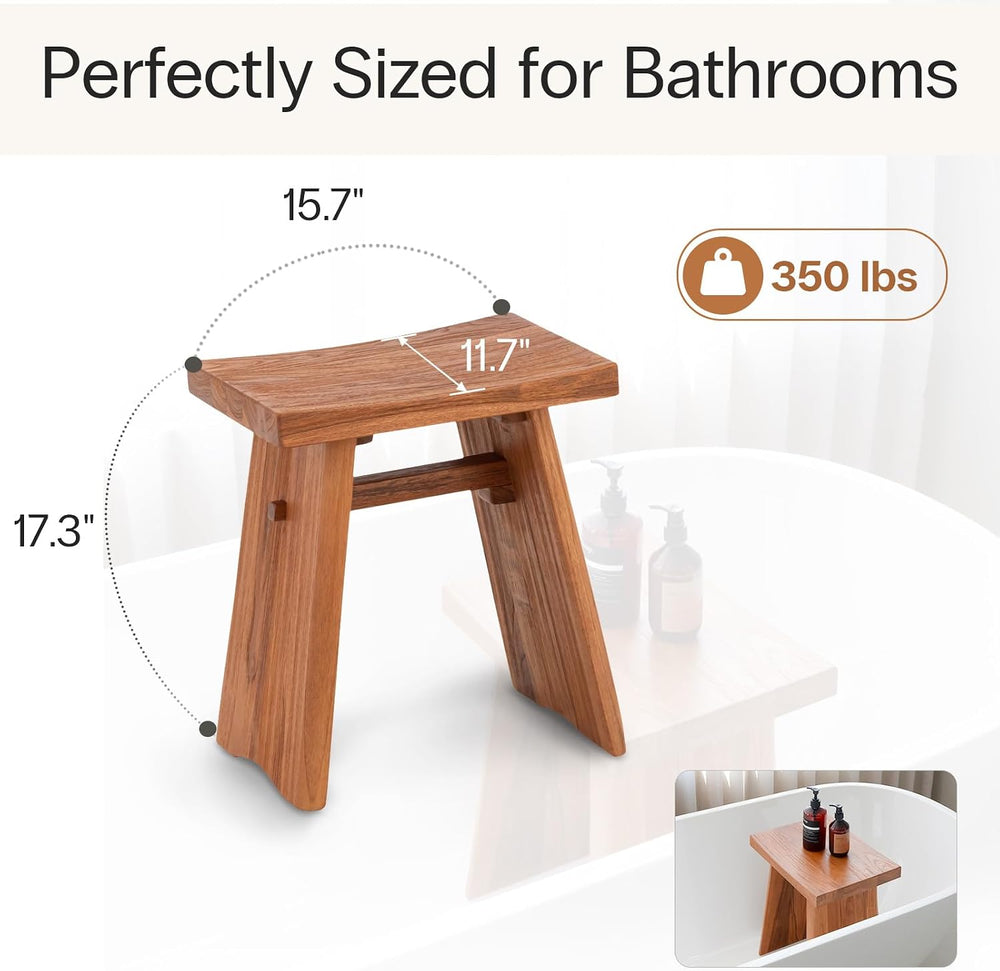 StrongTek Teak Shower Stool, Pre-Oiled, 18 in, 350 lb, Curved Seat