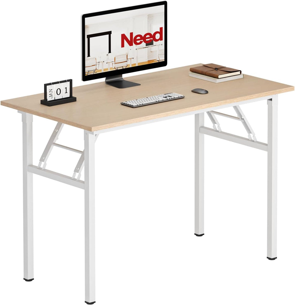 Need Office Computer Desk 39.3 Inch Sturdy Folding Laptop Table Pink Oak