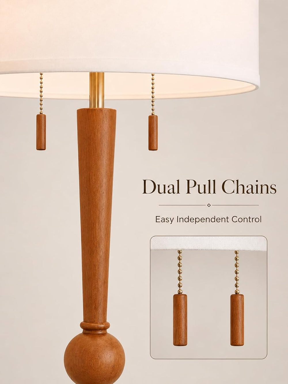 MOFFE Solid Wood Floor Lamp for Living Room,Pull Chains Standing Lamp