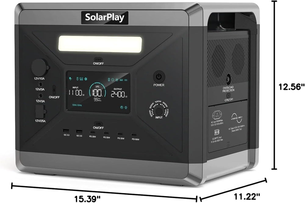SolarPlay Portable Power Station 2400W, 2160Wh Solar Generator LiFePO4 Batter...
