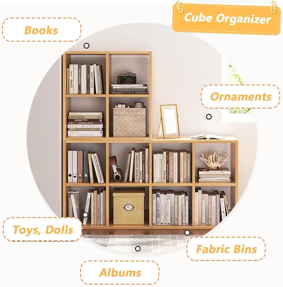 NELYE 8 Cube Organizer Bookcase Oak Open Shelf