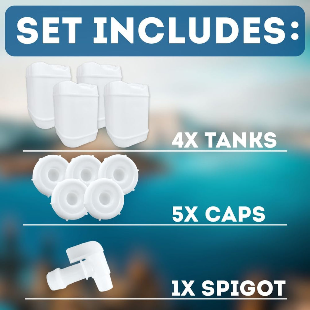5-Gallon Stackable Water Storage Containers, 5Lids + 1 Spigot, Easy Fill, Sur...