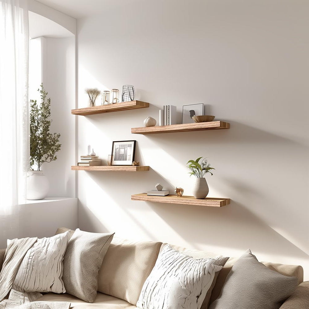 PHPH Wood Floating Shelves for Wall, Wooden Wall Shelves for Bedroom, Set of ...