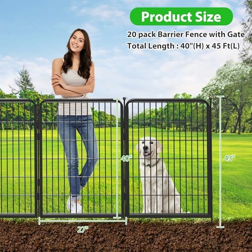 Decorative Black Metal Fencing Garden Fence with Gate, 45ft(L) 40in(H) 20 Fen...
