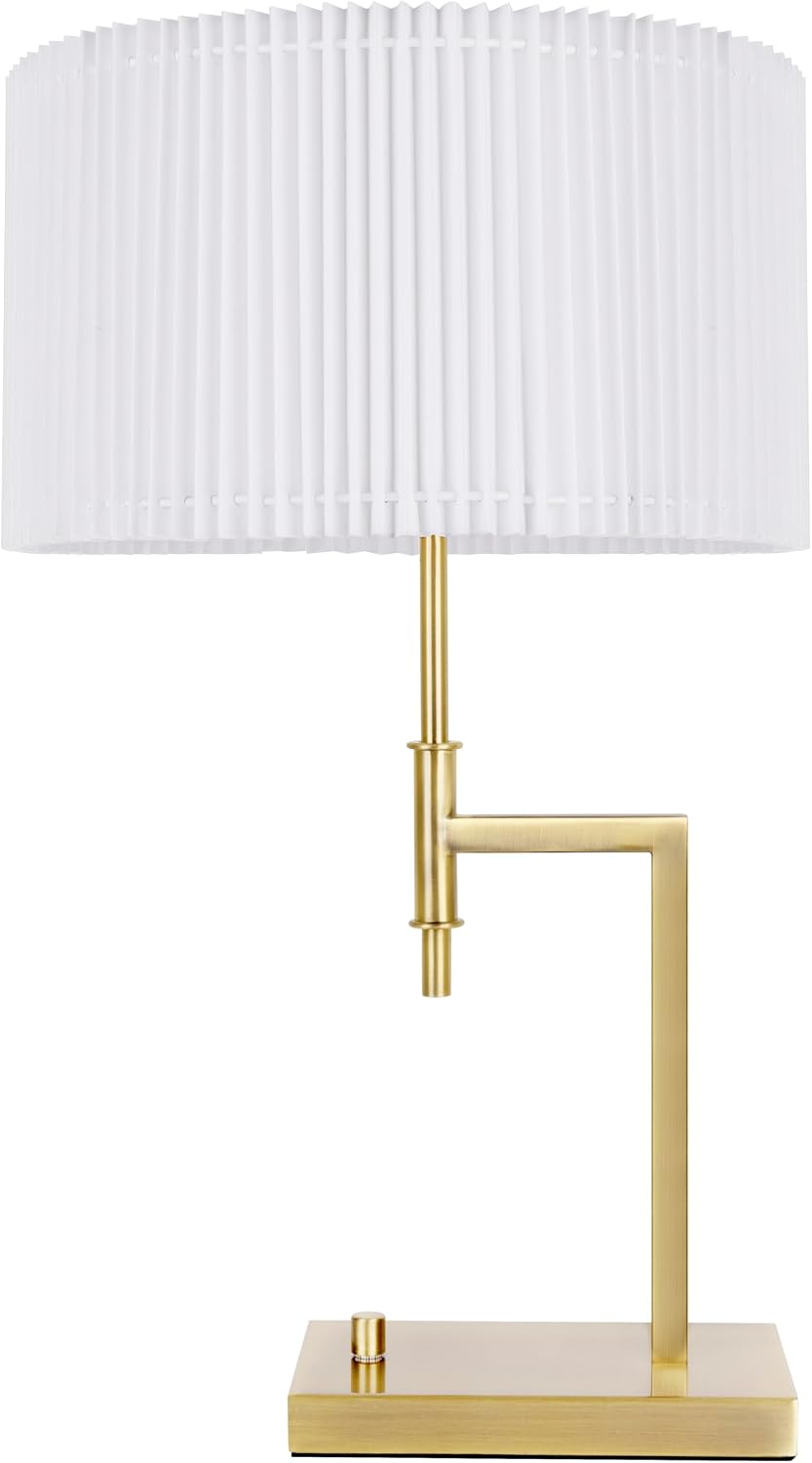 HarvestLand Clara Brass Table Lamp with USB, DIY Pleated Bedside Lamp