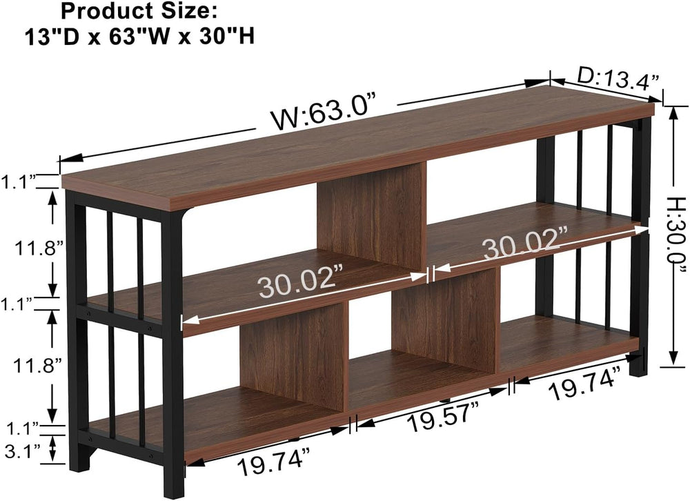 IBF 63” Long Horizontal Bookshelf, Wide Low Open Wood Bookcase, Walnut