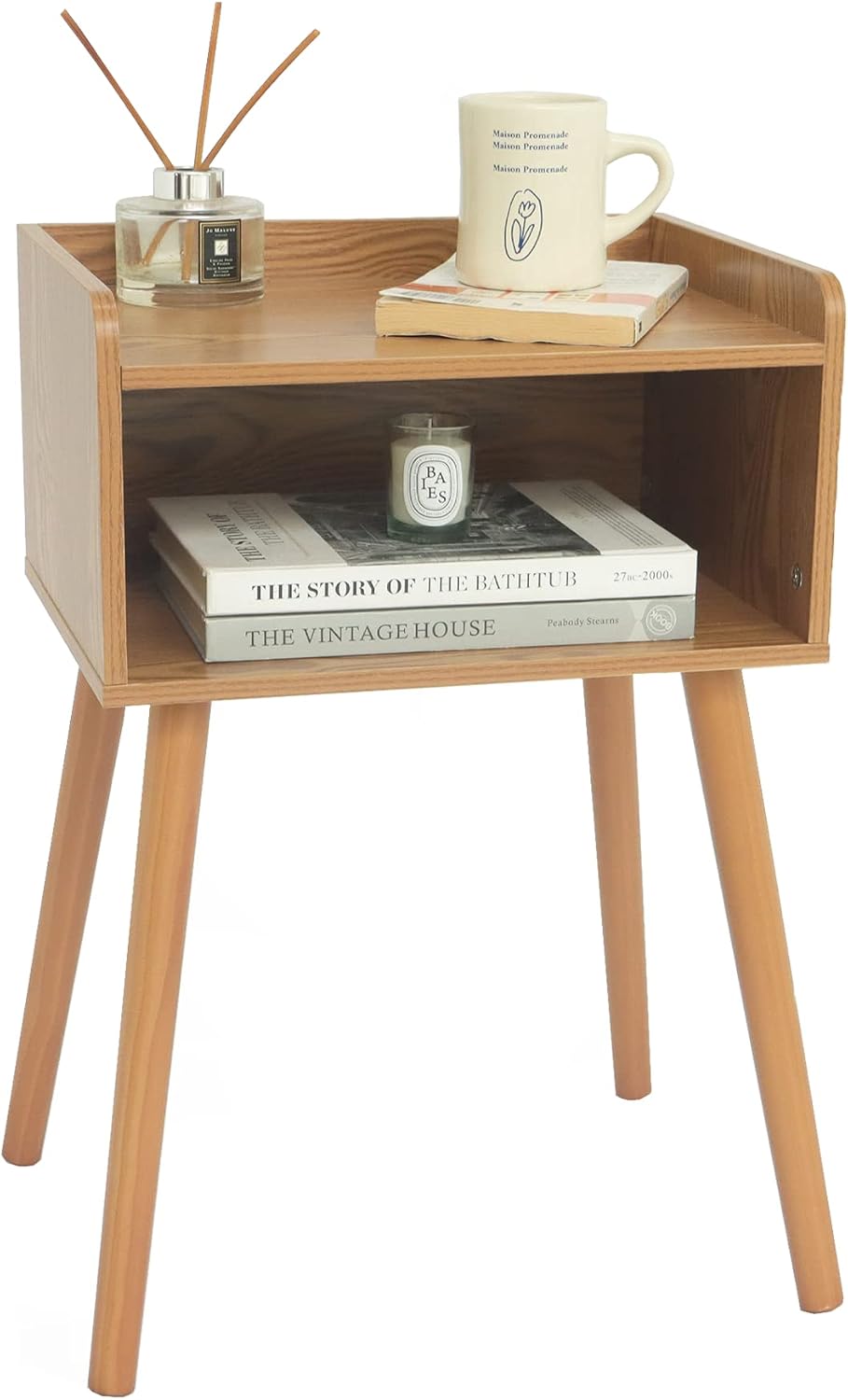 MaxSmeo Nightstand, Mid Century Brown Side Table Bedroom with Storage