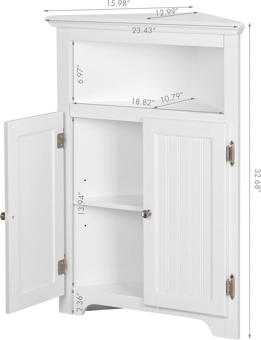 UTEX Corner Bathroom Cabinet with Doors and Adjustable Shelf, White