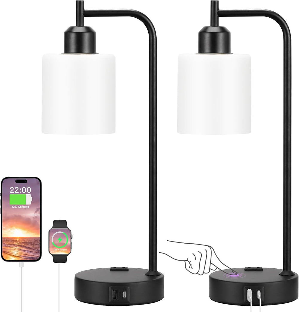 Industrial Touch Bedside Lamps for Bedrooms Set of 2 - 3-Way Dimmable Nightst...