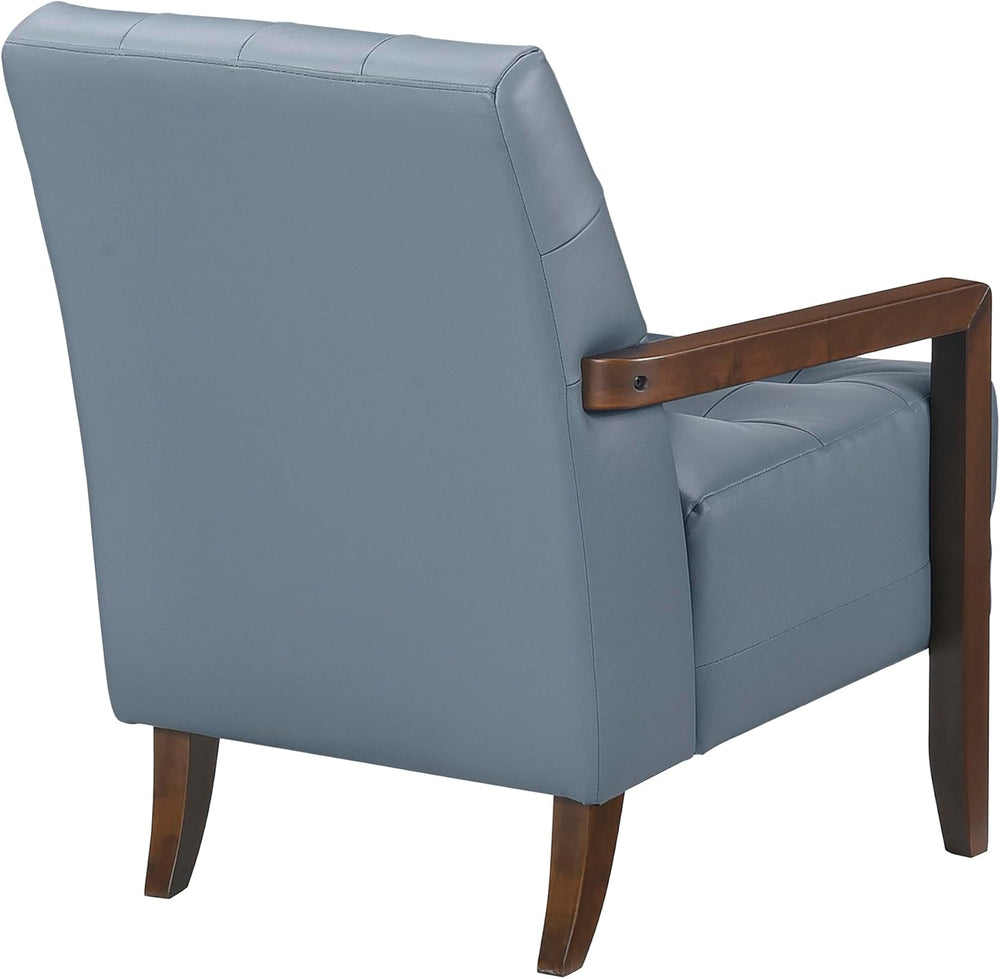 Lexicon Modern Leather Match Accent Chair,Tufted, Solid Wood Arms,Blue