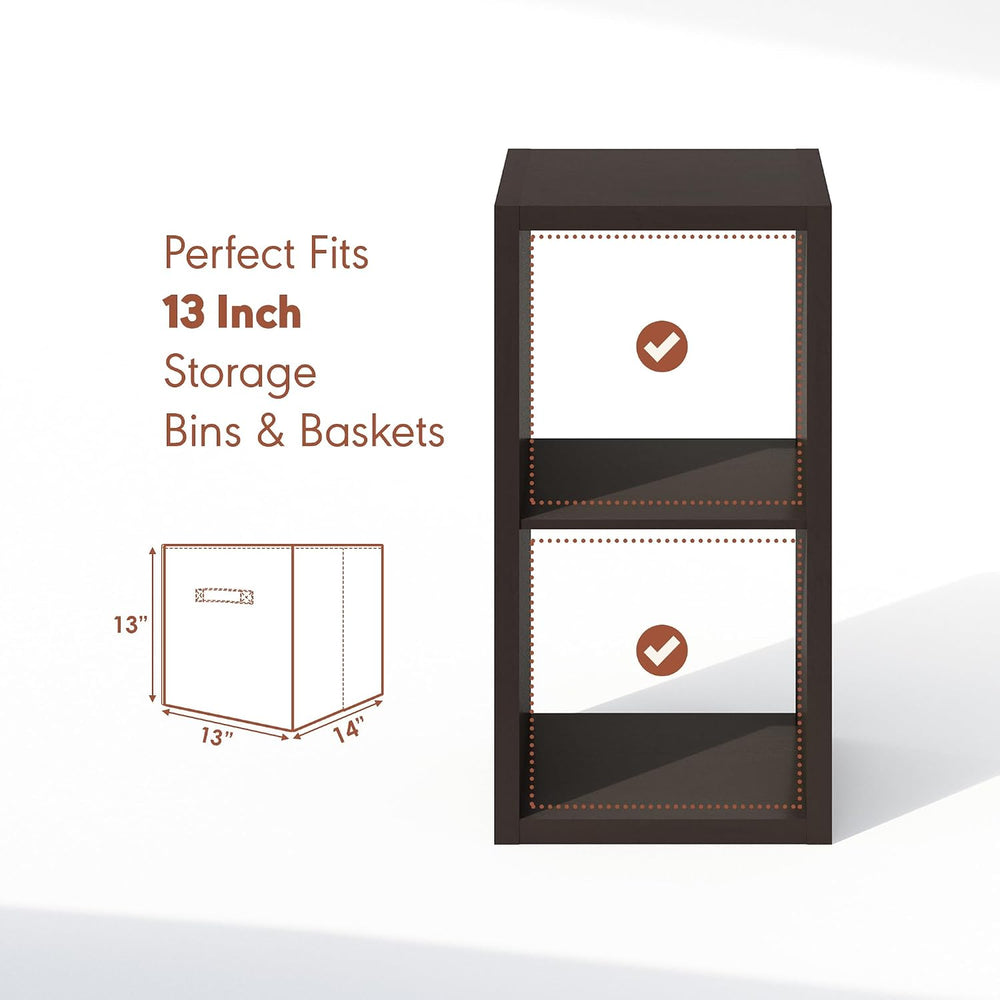 Furinno Cubicle Record Player Stand, 2-Cube Record Storage, Dark Oak