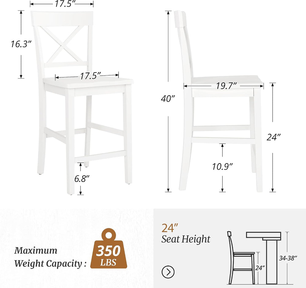 Cozyman Bar Stools Set of 3, 24" Wooden Barstools with X Back, White