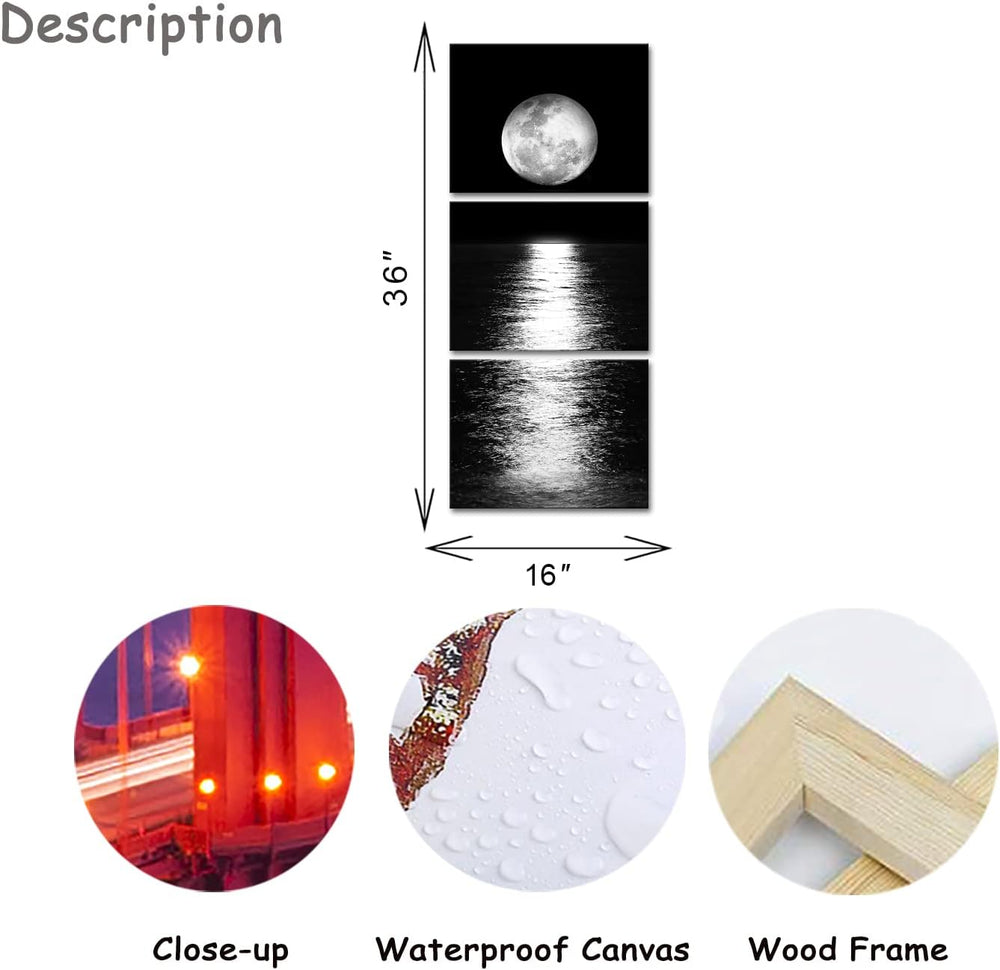 Artmyharbor 3 Pieces Full Moon Phase Vertical Wall Art
