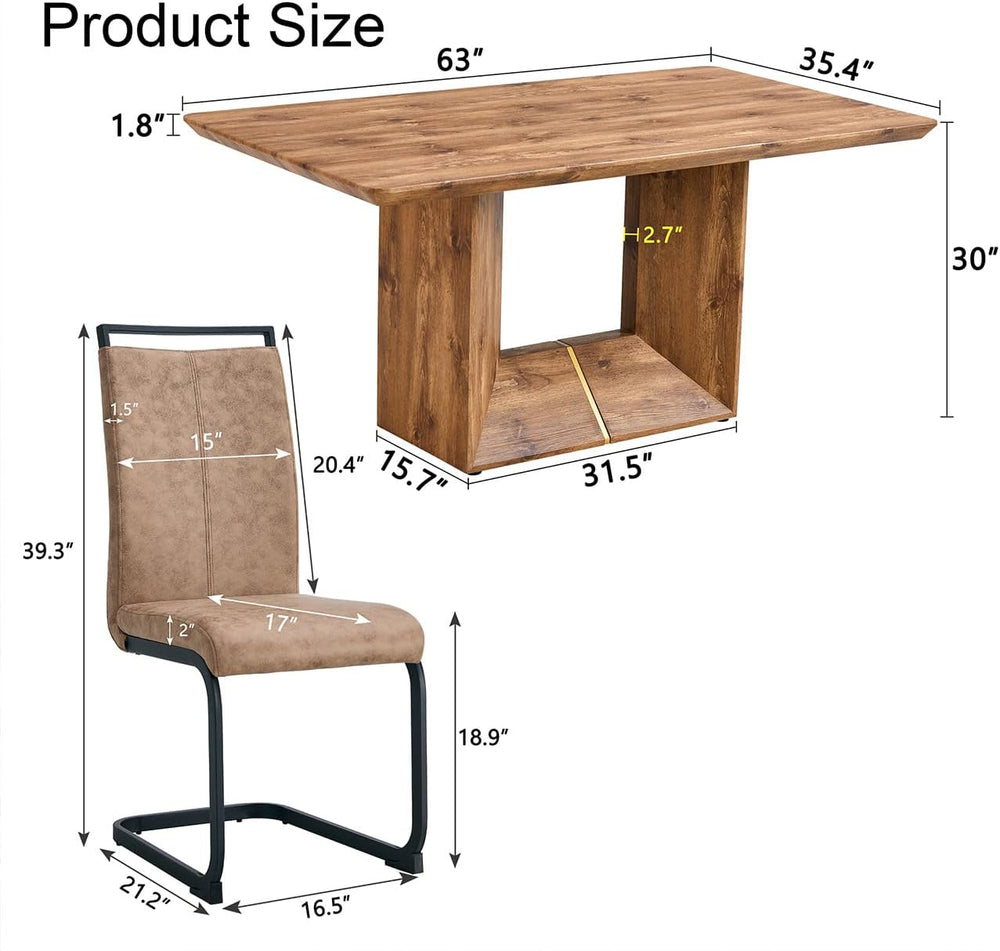 63'' Dining Table Set for 4, Wooden Dining Table Set with Chairs
