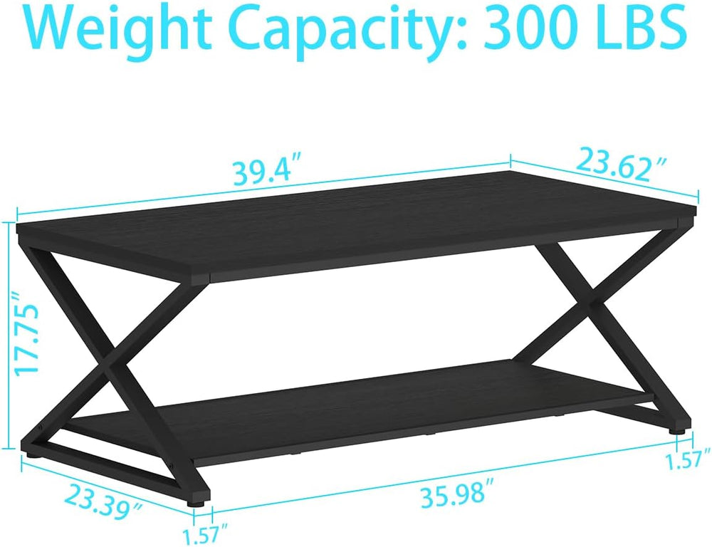 HSH 39" Rectangle Coffee Table with Storage for Living Room, Black Oak