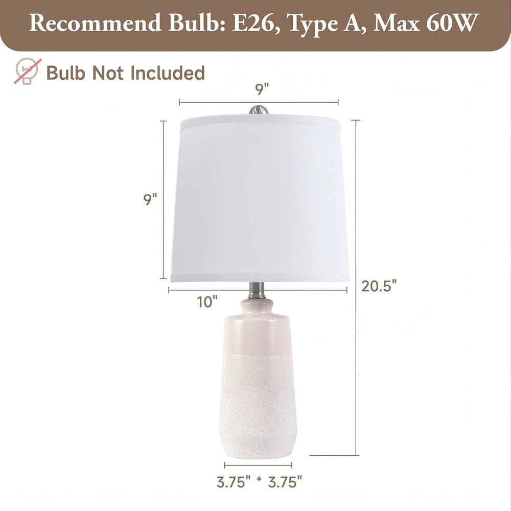20.5" Ceramic Nightstand Lamps Set of 2 for Bedroom, White End Table Lamps