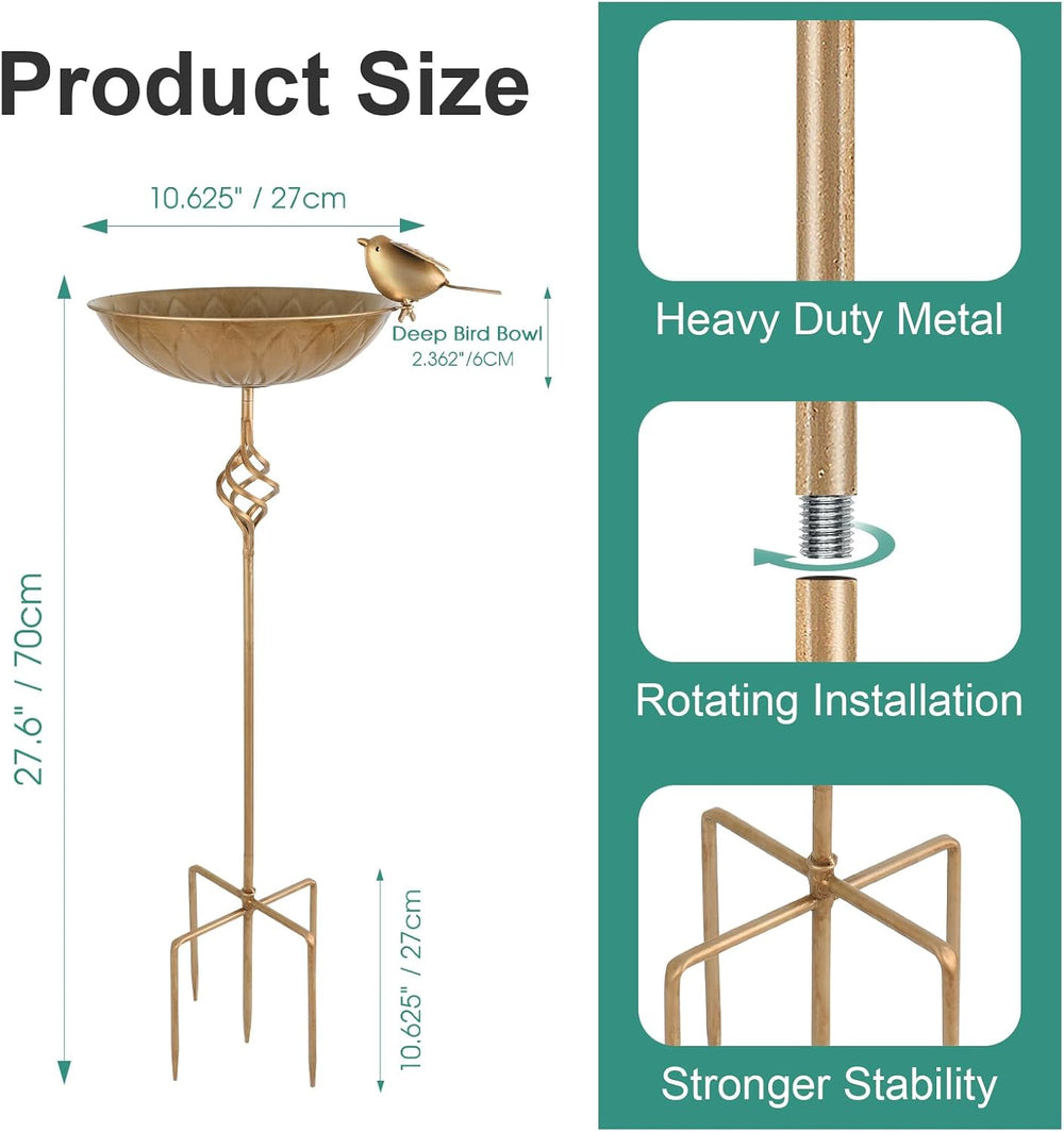 Bird Bath for Outside, Metal Birdbaths & Bird Feeder for Outdoors