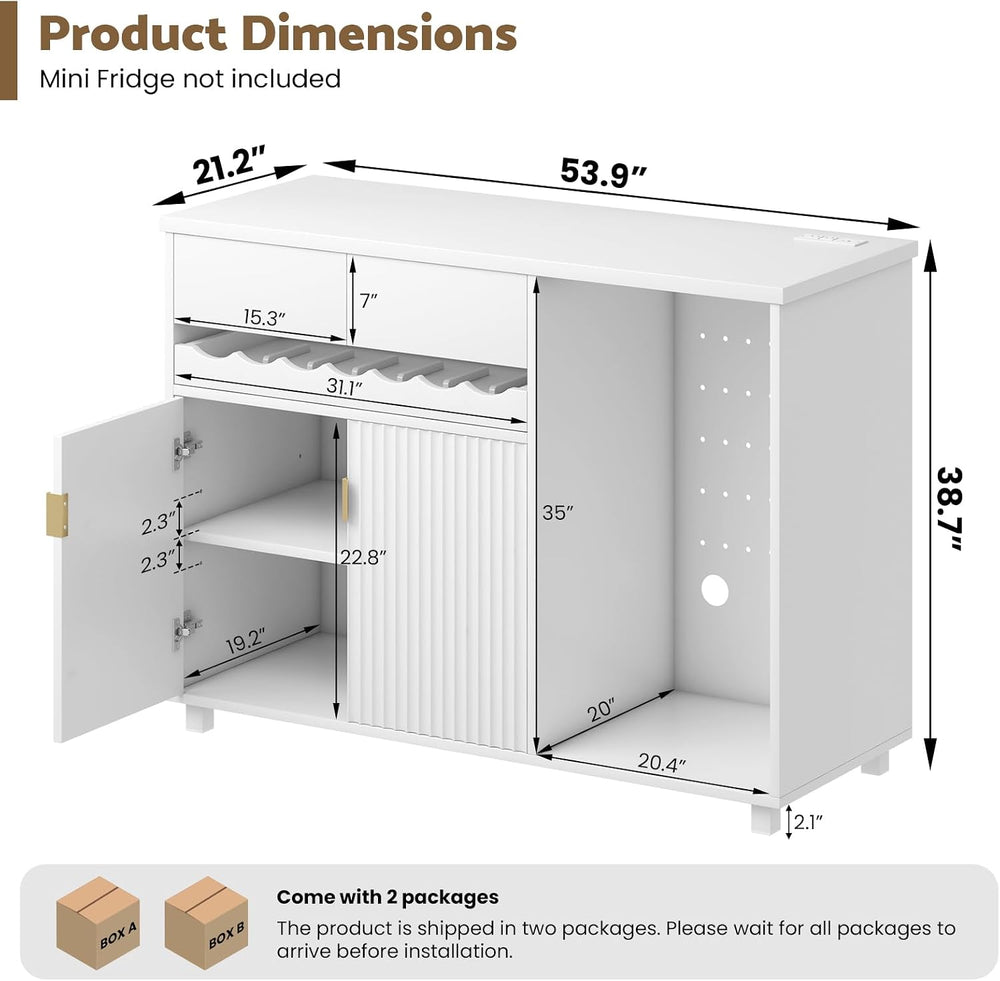 54" Modern Coffee Bar Cabinet with Fridge Space (White)