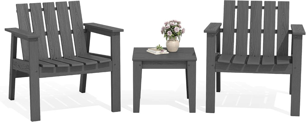 SERWALL Low Back Bistro Set-utdoor Adirondack Chairs and Side Table-Gray