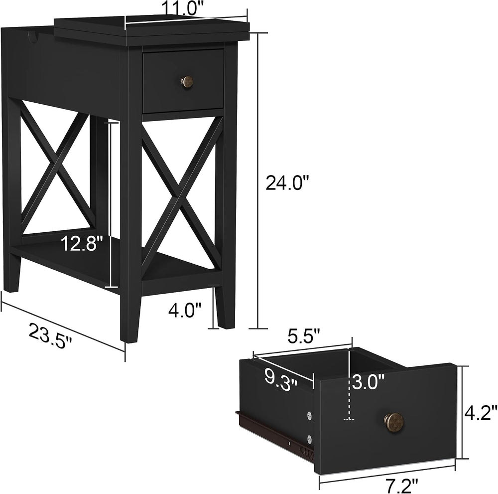 ChooChoo End Table, Flip Top Narrow End Table with Drawer