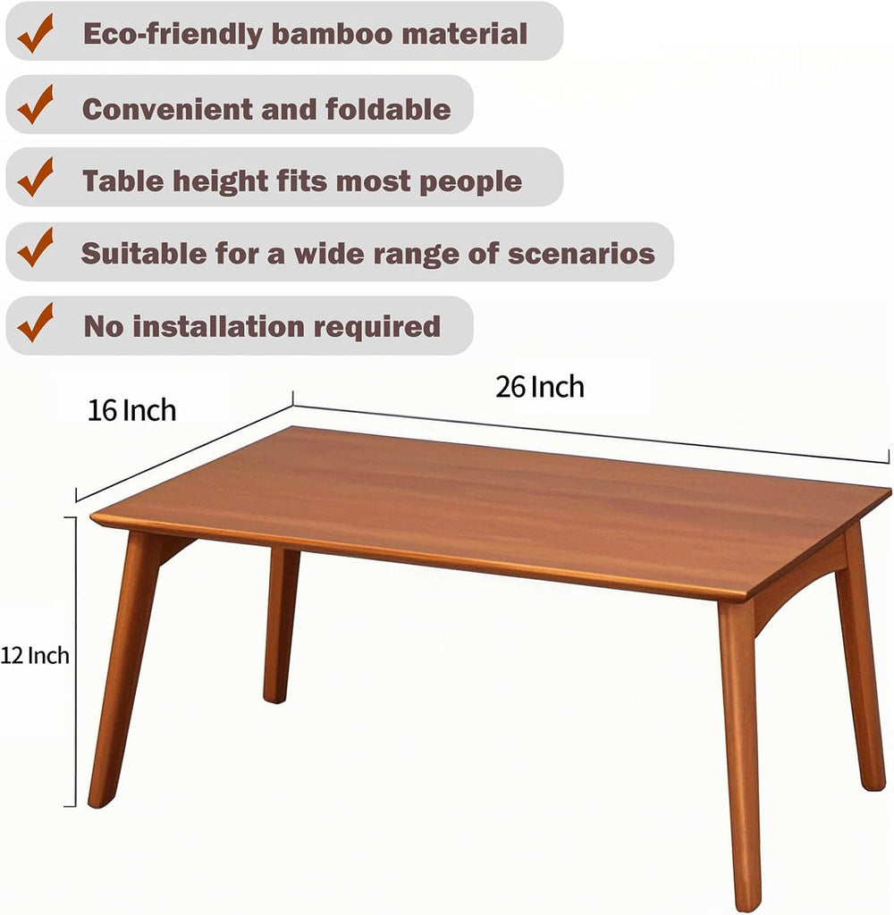 Bamboo Folding Coffee Table, Japanese Low Desk, No Assembly Portable Furnitur...