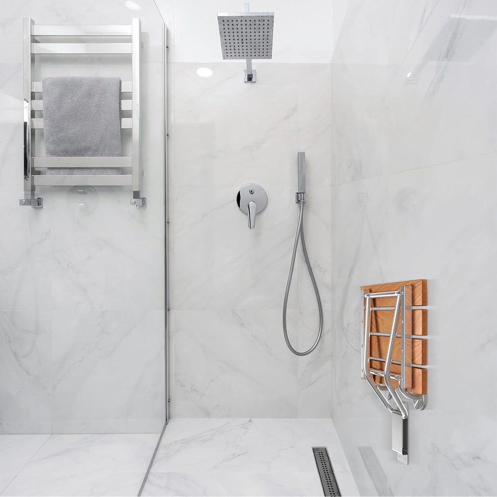 Folding Shower Seat & Chair Wall Mounted for Adults, Fold Down Shower Ben...