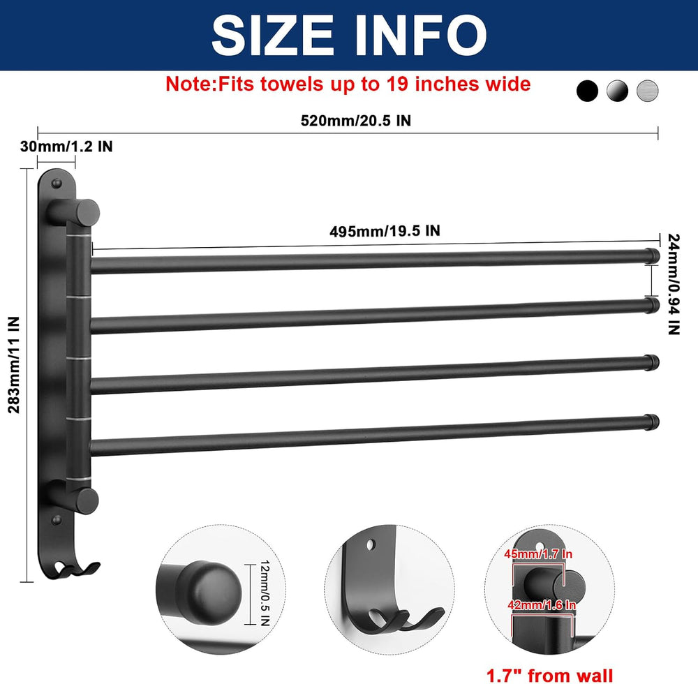 NearMoon Swivel Towel Rack, 19.5" Thicken 304 Stainless Steel 4-Arm Towe...