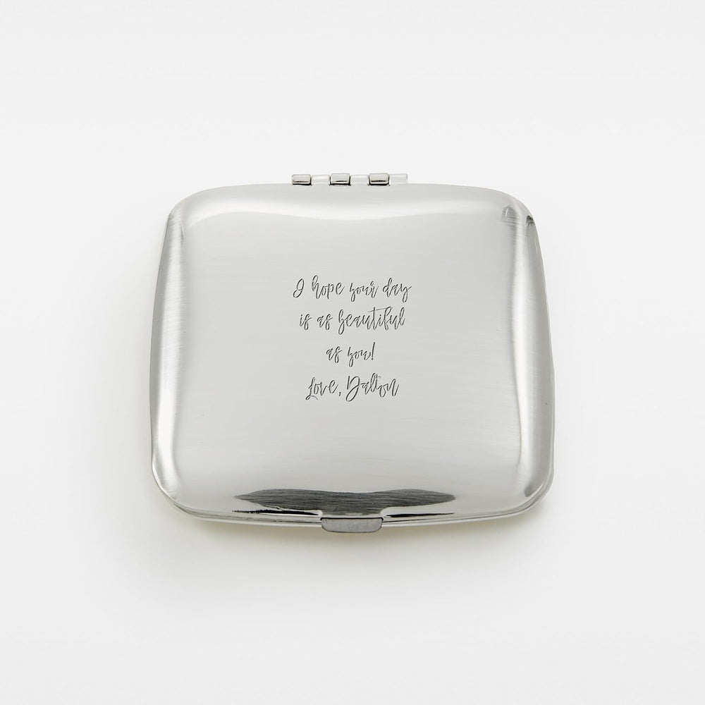THINGS REMEMBERED Engraved Silver Leaves and Vines Compact Makeup Mirror (Fre...