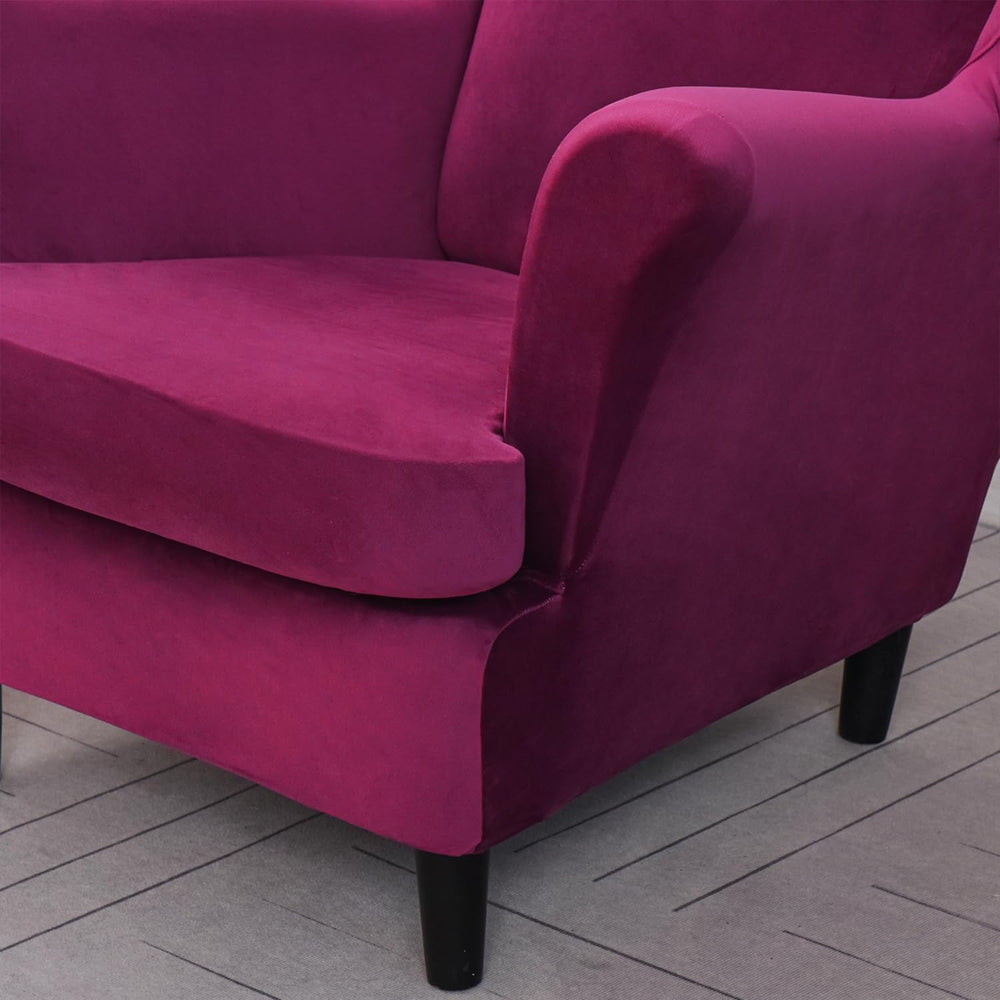 OBCREAT Wingback Chair Covers 2 Piece Stretch Velvet Wingback Chair Slipcover...
