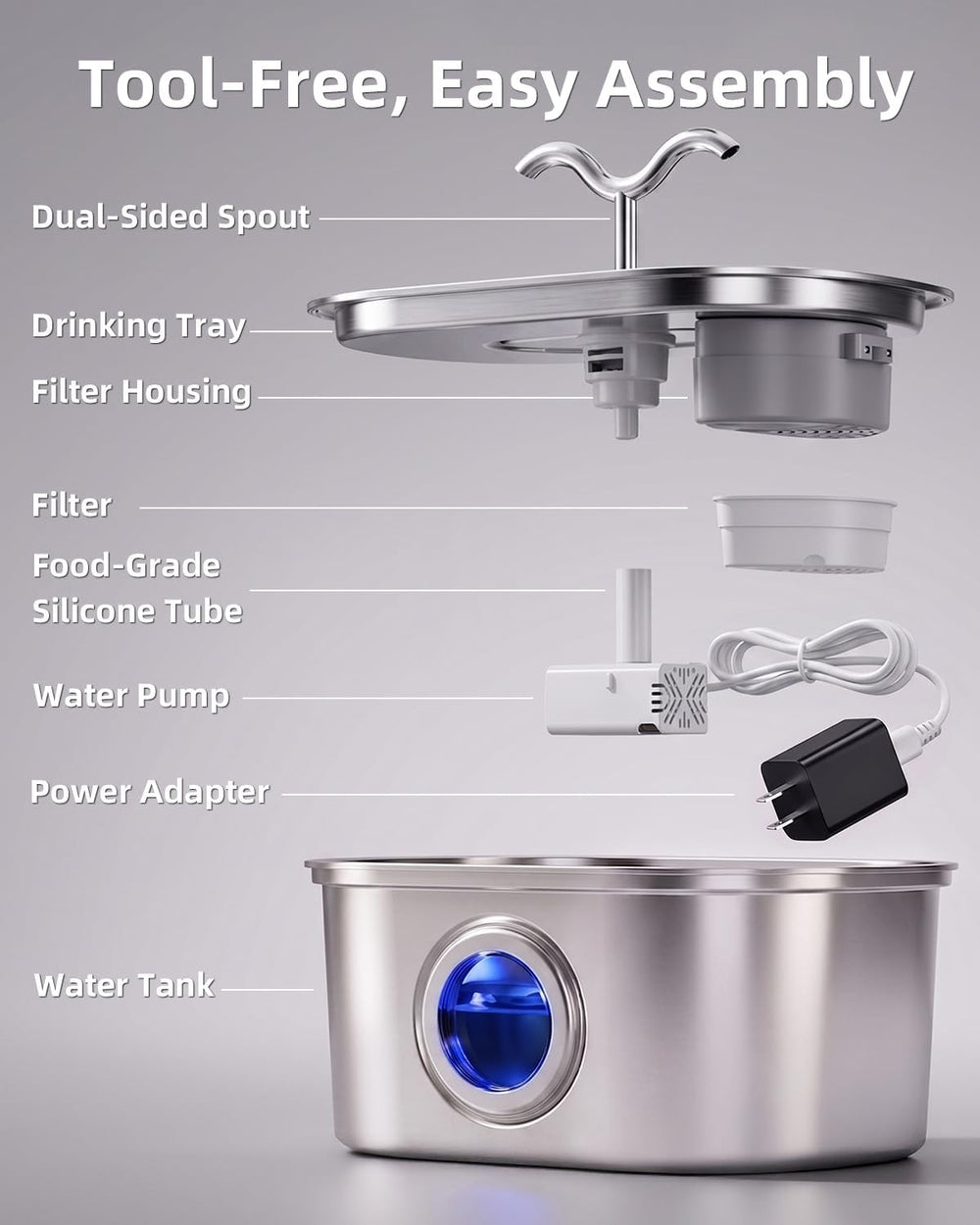 3.2L/108oz Stainless Steel Cat Water Fountain Pet Fountain
