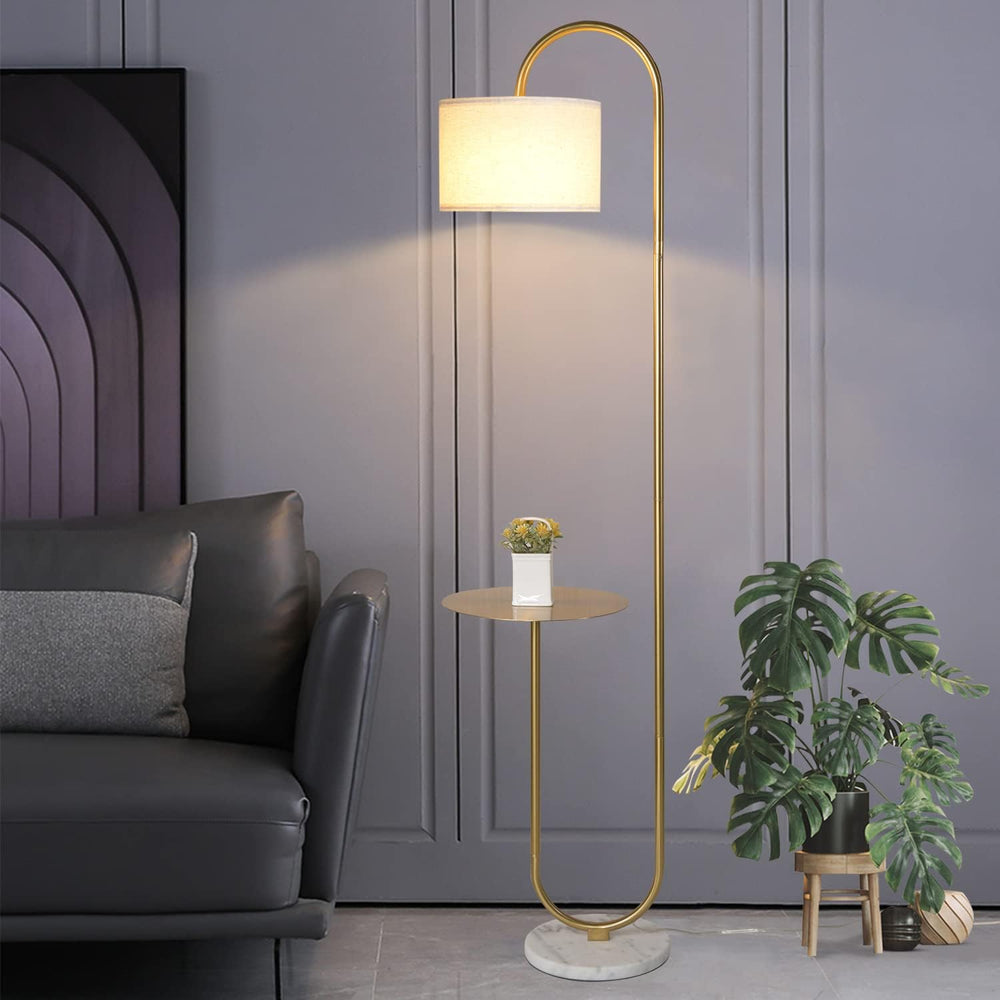 Hsyile KU300271 Arc Floor Lamp with Hanging Drum Shade for Living Room-Marble...