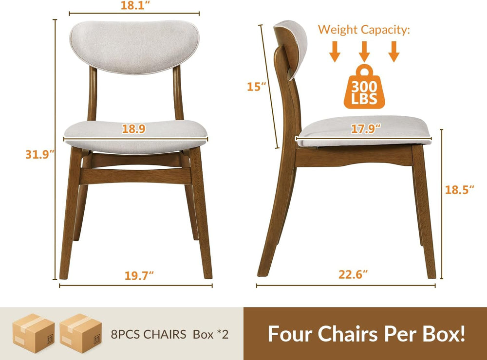 Wooden Dining Chairs Set of 2 - Farmhouse Fabric Upholstered Kitchen Chairs w...