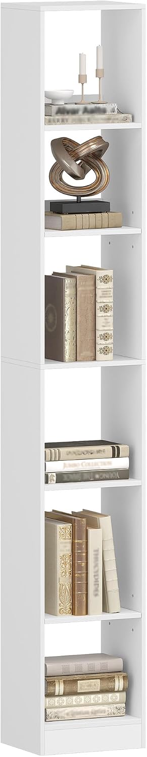 Hzuaneri Bookcase, Tall Narrow Bookshelf, Open Display Storage Shelf