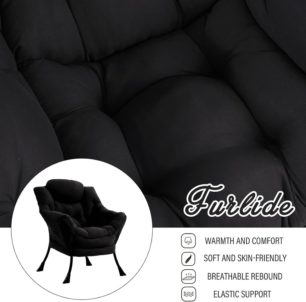Furlide Comfy Lazy Reading Chair with Armrests and Side Pocket, Black
