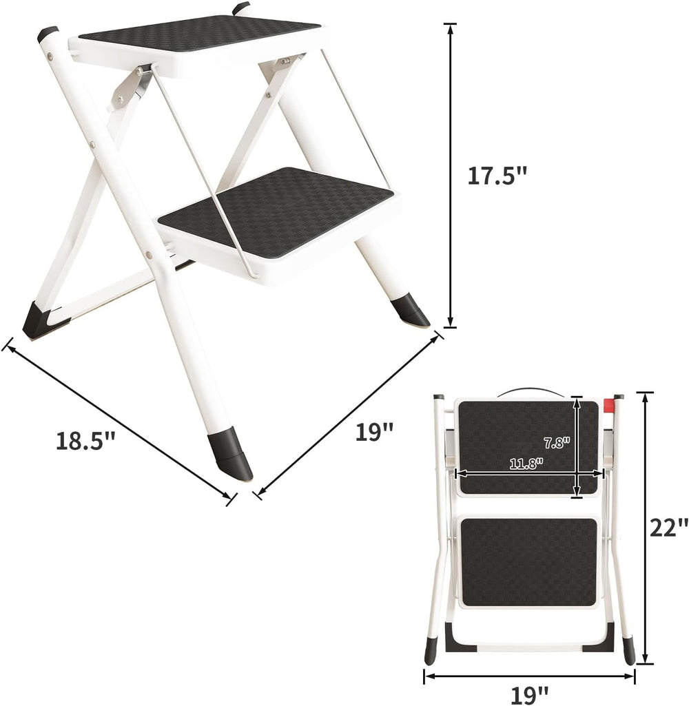 2 Step Ladder, Folding Metal Step Stool with Wide Anti-Slip Pedal