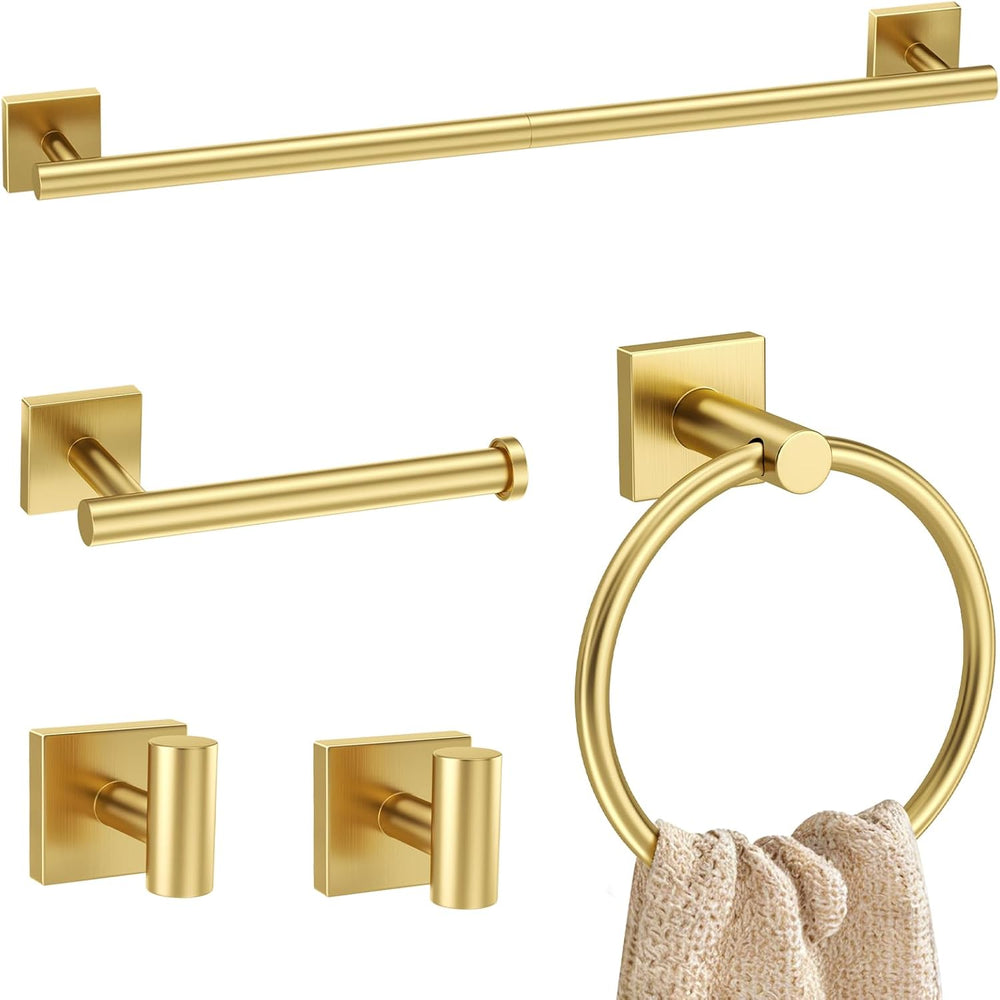 5 Pieces Brushed Gold Bathroom Hardware Set Towel Bar Set Stainless Steel Wal...