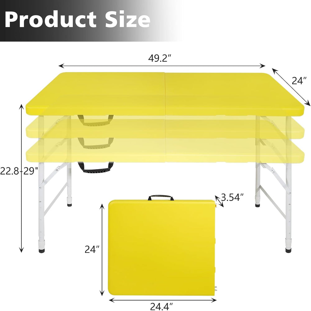 Portable 4Ft Folding Table, Heavy Duty Plastic Fold-in-Half Utility Foldable ...