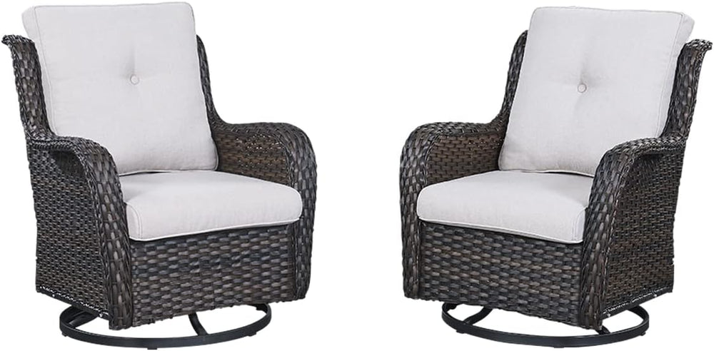 HUMMUH 5 Piece Wicker Patio Set, Sofa & Swivel Rockers, Brown/Beige