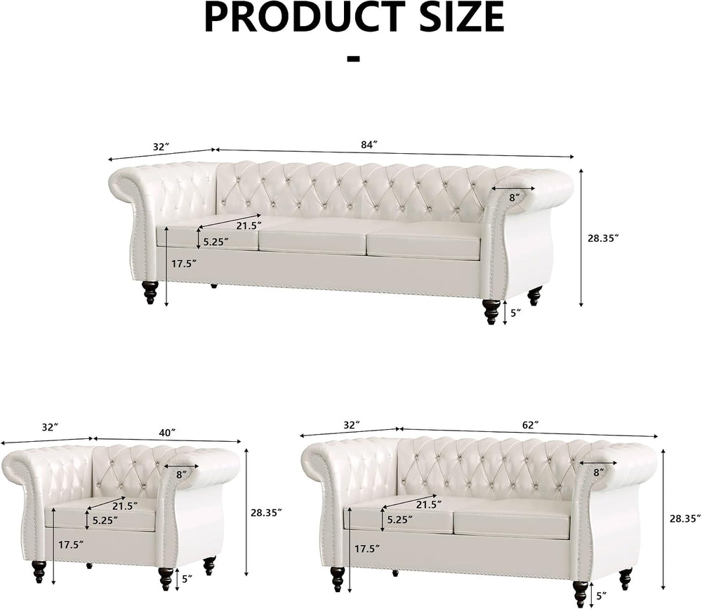 2 Piece Living Room Furniture Set, Faux Leather Loveseat and Chair Set, Mid C...