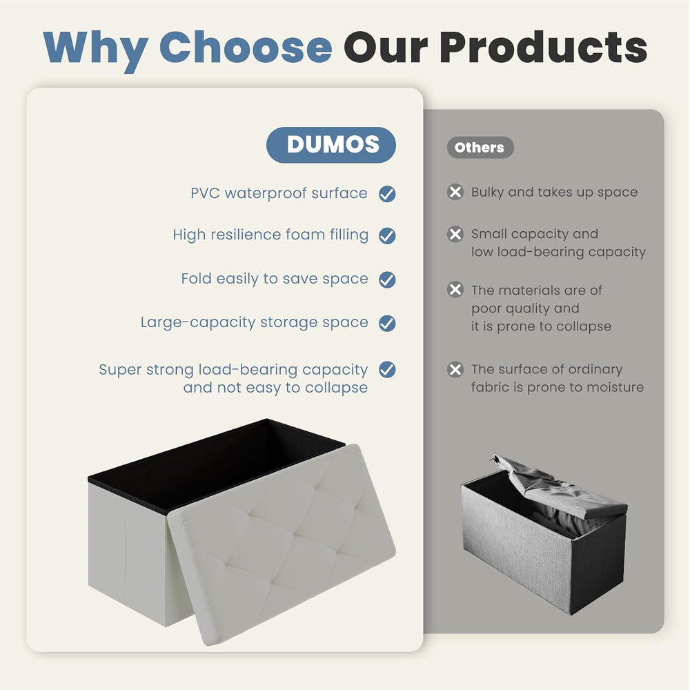 DUMOS 30 Inch Foldable Storage Ottoman Bench, Large Ottoman with Storage