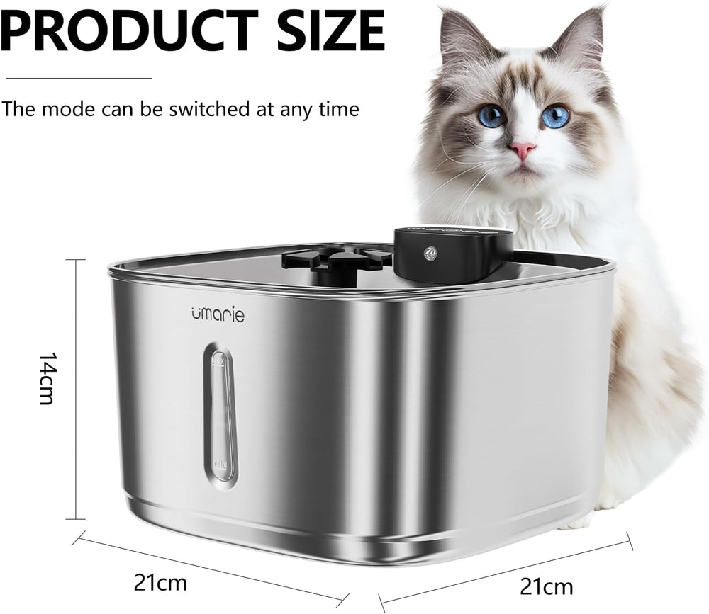 Automatic Cat Water Fountain, Wireless Pet Water Fountain Stainless Steel, Ul...