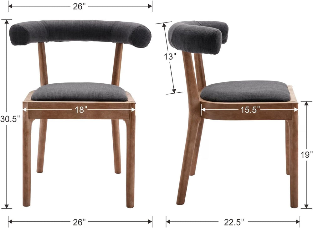 Wooden Dining Chairs Set of 4, Barrel Backrest, Charcoal