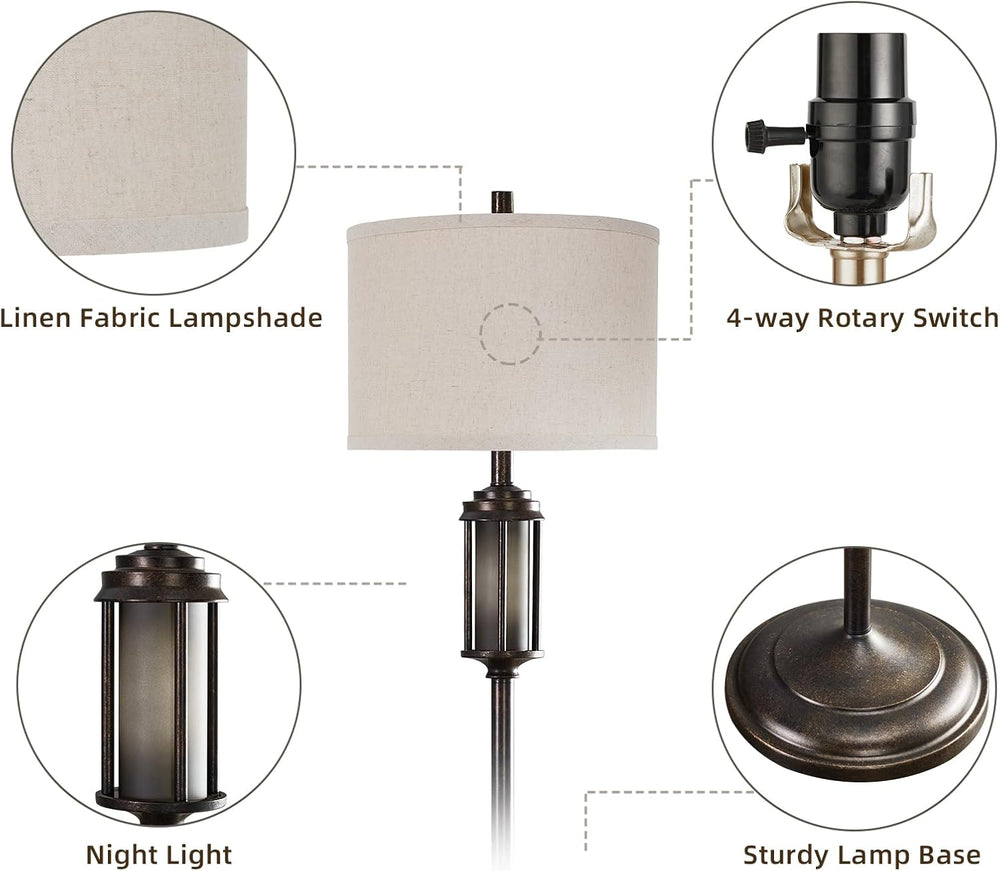 AIEAMPDO 65'' Farmhouse Floor Lamp for Living Room with 2 Light Sources