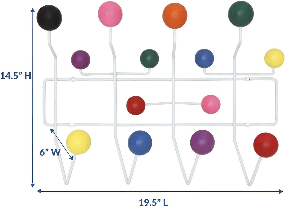 Modway Gumball Mid-Century Wall-Mounted Coat Rack in Multicolored
