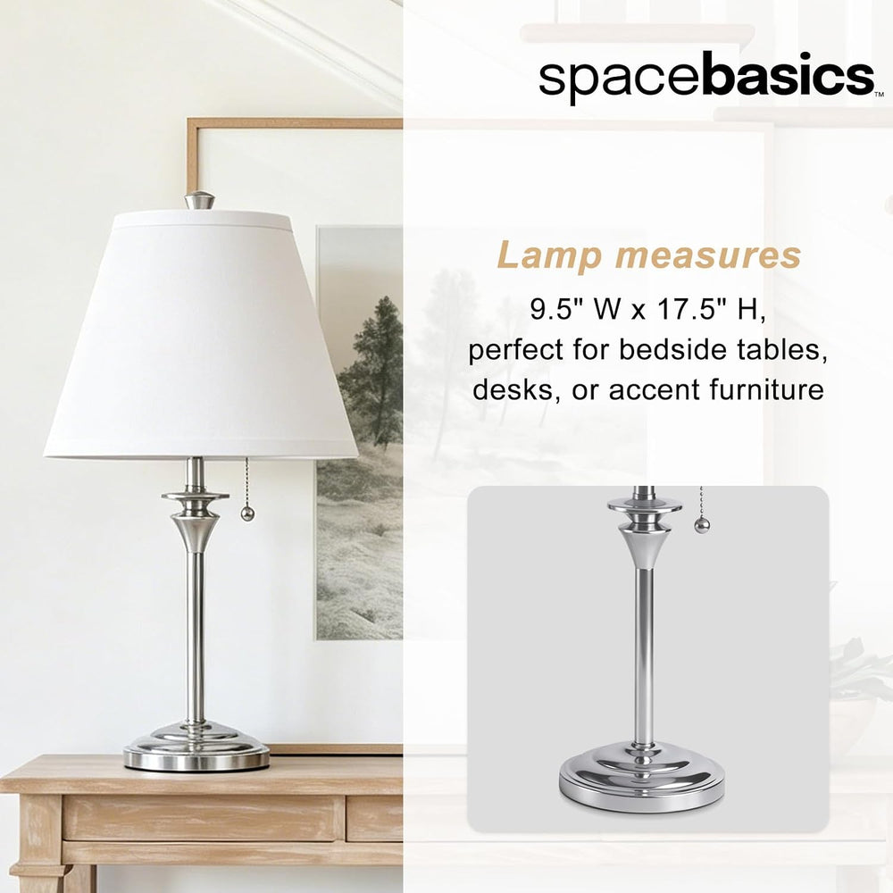 Metal Table Lamp for Bedroom, Pack of 2, Silver Base (Bulb Not Included)