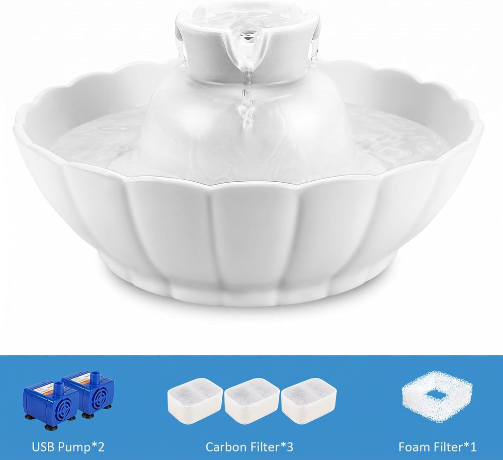 iPettie Tritone Ceramic Cat Water Fountain, Heavy-Duty Waterer for Pets