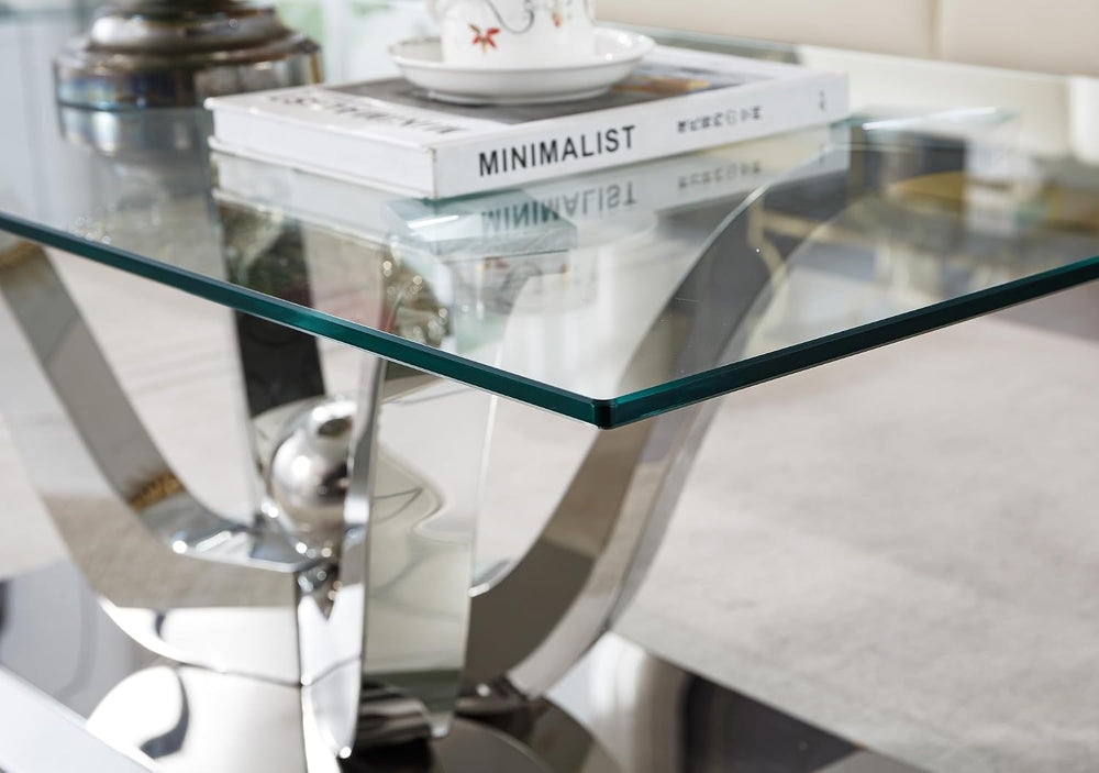 SSLine 3-Piece Modern Silver Glass Coffee Table Set, End & Console Tables