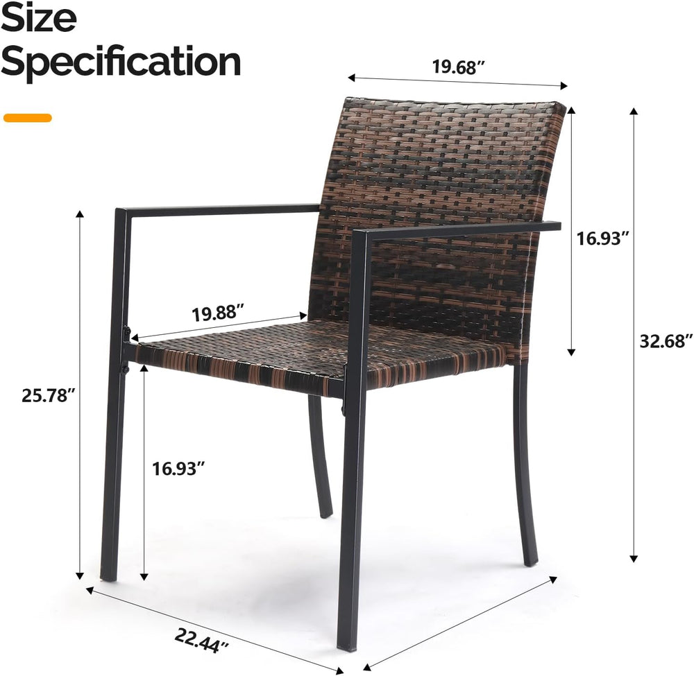 VINGLI Stackable Wicker Chairs Outdoor Dining Chairs Set of 2, All-Weather Pa...